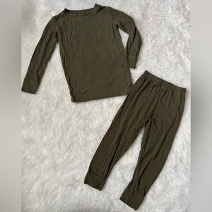 Brave Little Ones Long Sleeve Bamboo Pajama Set Neutral Olive Green
